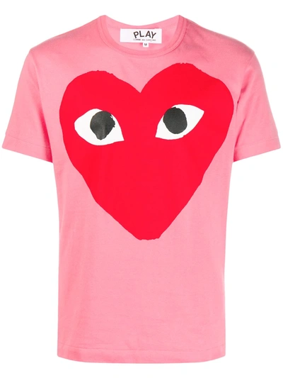 Shop Comme Des Garçons Play Heart Print Round Neck T-shirt In Pink