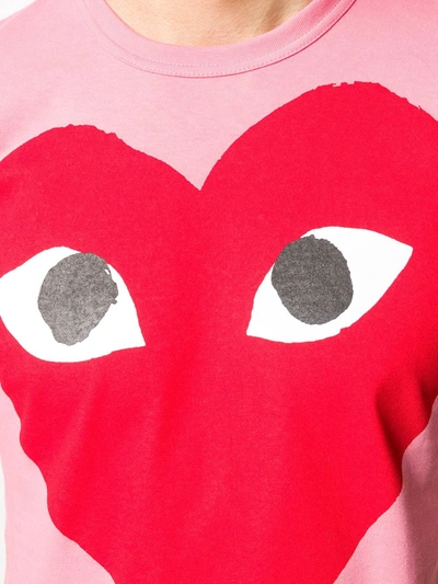 Shop Comme Des Garçons Play Heart Print Round Neck T-shirt In Pink