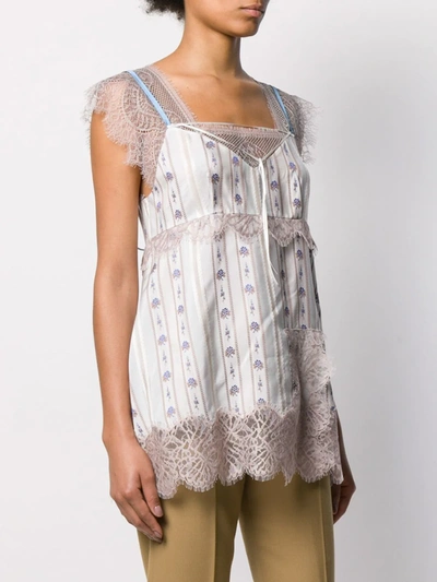 Shop Lanvin Floral-print Lace-trimmed Camisole In Neutrals