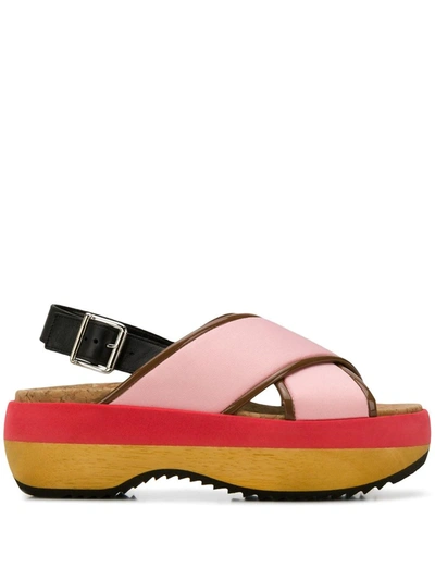 Shop Marni Criss-cross Wedge Sandals In Pink