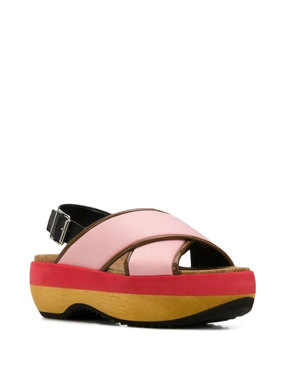 Shop Marni Criss-cross Wedge Sandals In Pink