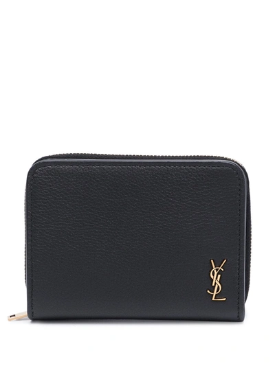 Shop Saint Laurent Logo-plaque Zip-fastening Wallet In Black