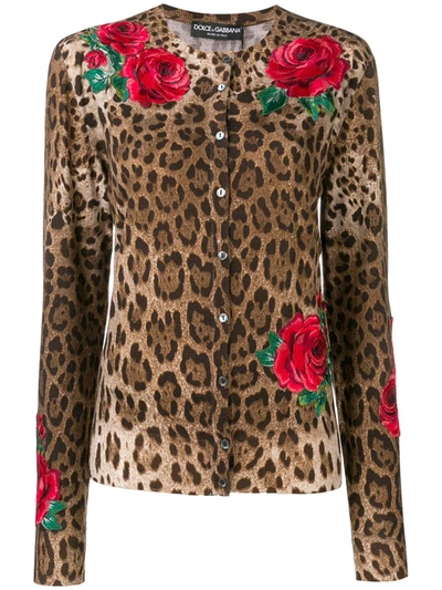 Shop Dolce & Gabbana Animal Print Cardigan In Brown