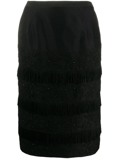 Pre-owned A.n.g.e.l.o. Vintage Cult 1960s Panelled Tweed Fringe Skirt In Black