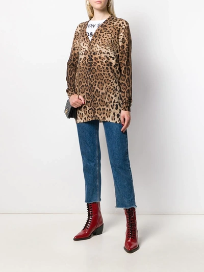 Shop Dolce & Gabbana Leopard-print Cashmere Cardigan In Brown