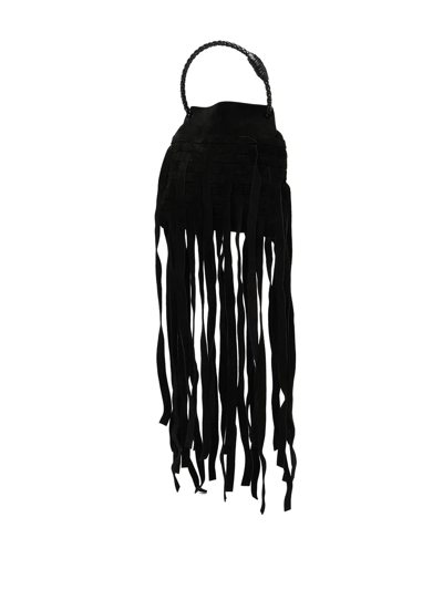 Pre-owned Bottega Veneta Intrecciato Fringed Mini Bag In Black
