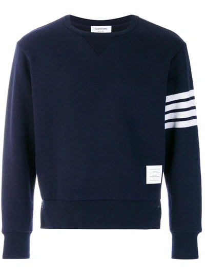 Thom Browne Classic Sweatshirt In Classic Loopback With Engineered 4 Bar Clothing In Blue