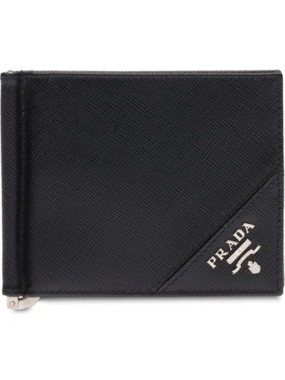 Prada Men's Saffiano Metal Wallet With Money Clip In F0002 Nero | ModeSens