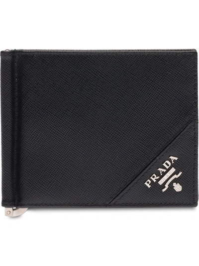 PRADA LOGO PLAQUE WALLET - 黑色