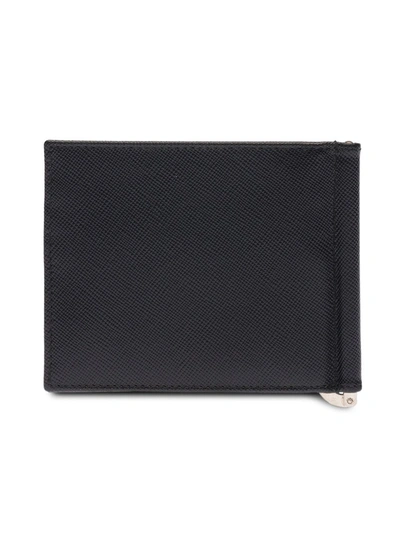 Prada Logo Plaque Wallet In Black