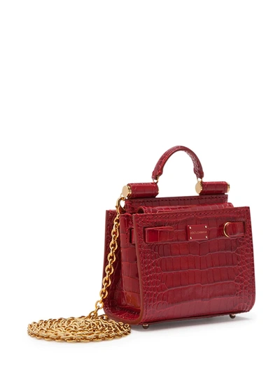 Shop Dolce & Gabbana Micro Sicily 62 Leather Tote Bag In Red