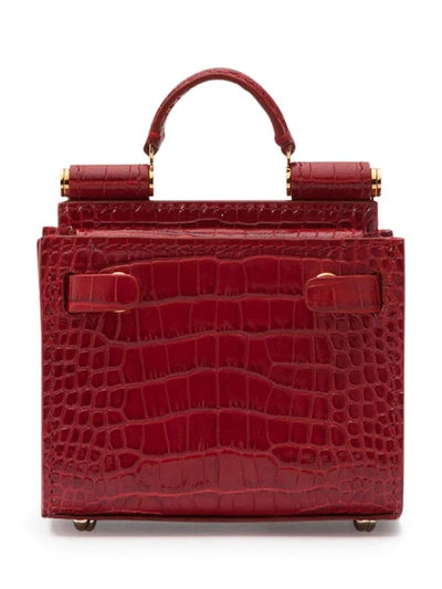 Shop Dolce & Gabbana Micro Sicily 62 Leather Tote Bag In Red