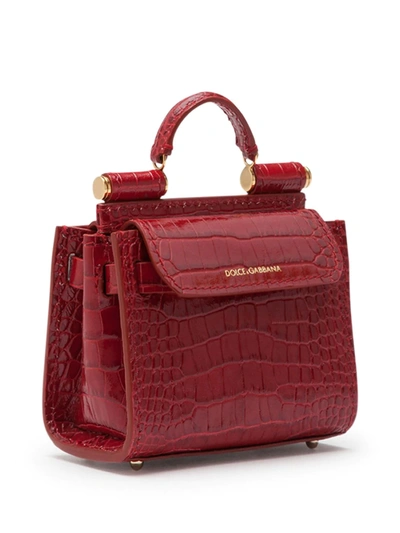 Shop Dolce & Gabbana Micro Sicily 62 Leather Tote Bag In Red