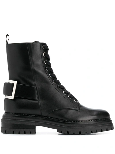 Shop Sergio Rossi Buckle-embellished Combat Boots In Black