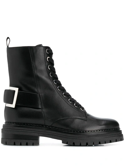 Sergio Rossi Buckle-embellished Combat Boots In Black