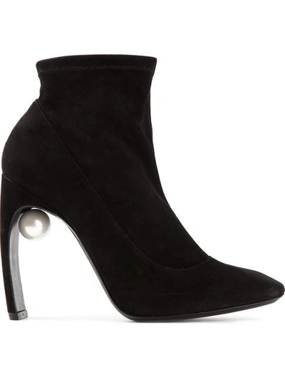 Nicholas Kirkwood Black Stretch Suede Maeva Pearl Ankle Boots