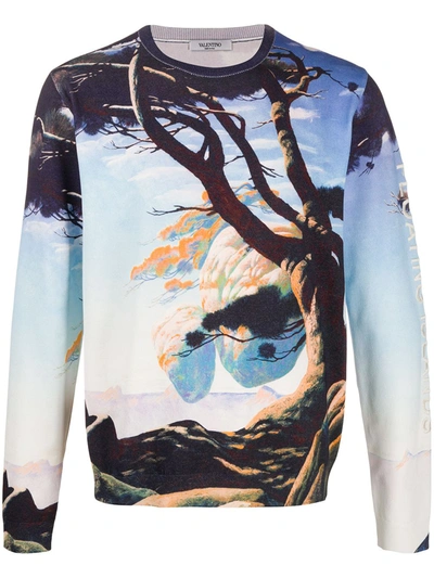 Shop Valentino Floating Island Print Sweatshirt In Blue