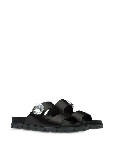 Miu Miu Crystal-embellished Leather Slides In Black
