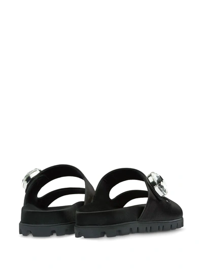 Miu Miu Crystal-embellished Leather Slides In Black