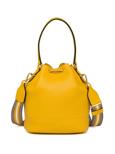 Shop Prada Drawstring-fastening Logo Bucket Bag In Yellow
