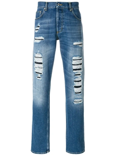 Shop Alexander Mcqueen Straight-leg Distressed Jeans In Blue