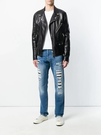 Shop Alexander Mcqueen Straight-leg Distressed Jeans In Blue