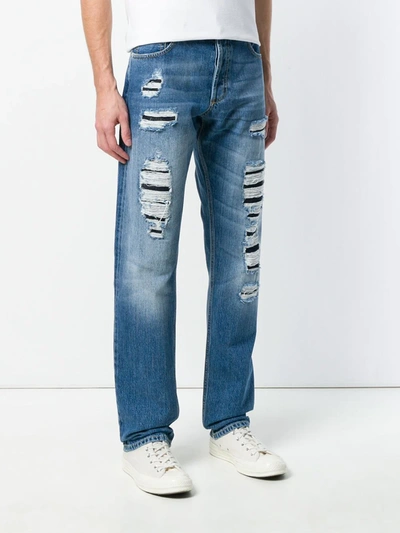 Shop Alexander Mcqueen Straight-leg Distressed Jeans In Blue