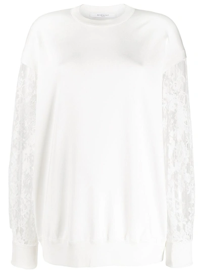 Shop Givenchy Lace Sleeve Sweatshirt In White