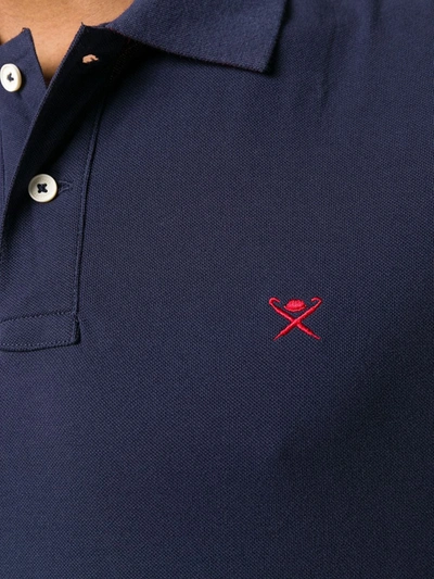 Shop Hackett Logo Embroidered Polo Shirt In Blue