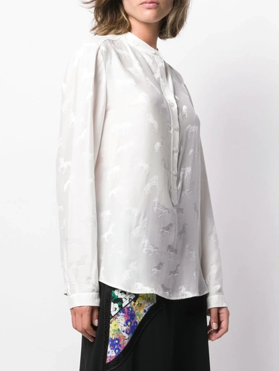 Shop Stella Mccartney Horse Print Curved Hem Blouse In White