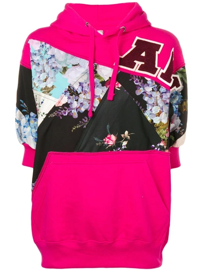 Shop Antonio Marras Floral Panelled Hooded Sweatshirt In Pink