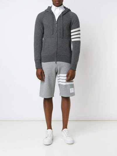 Shop Thom Browne 4-bar Zip-up Cashmere Hoodie In Grey