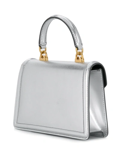 Shop Dolce & Gabbana Small Devotion Leather Top-handle Bag In Silver