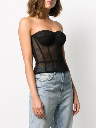 Dolce & Gabbana Sheer Cotton Stretch Tulle Corset In Black