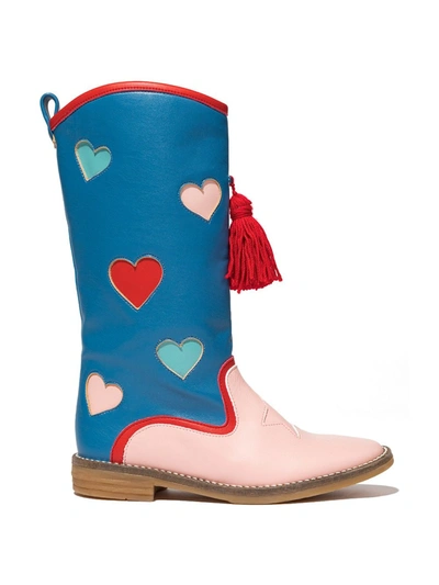 Shop Stella Mccartney Hearts Two-tone Tall Boots In Blue