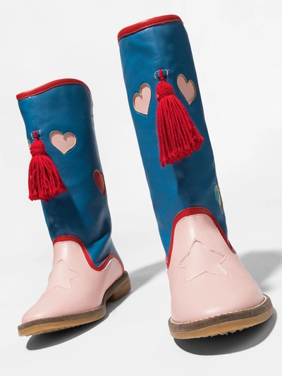 Shop Stella Mccartney Hearts Two-tone Tall Boots In Blue