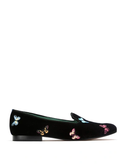 Shop Blue Bird Shoes Velvet Borboleta Loafers In Black