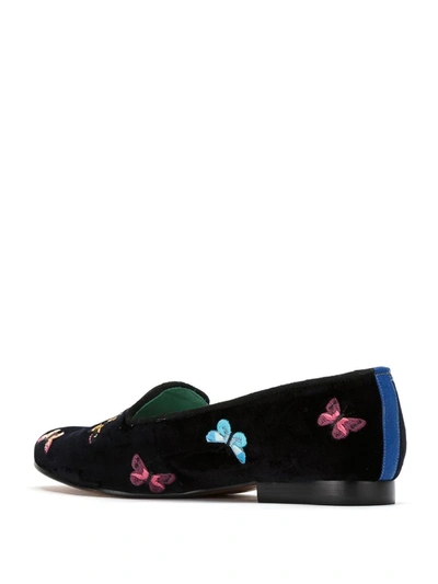 Shop Blue Bird Shoes Velvet Borboleta Loafers In Black