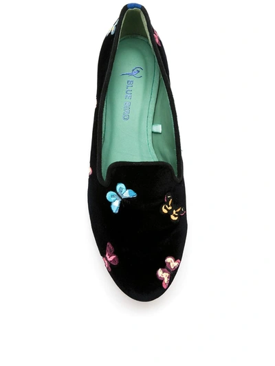 Shop Blue Bird Shoes Velvet Borboleta Loafers In Black