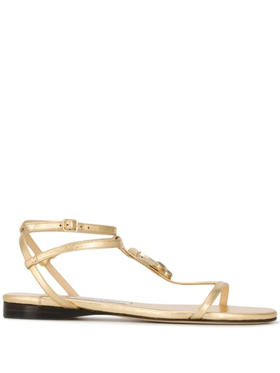 Shop Jimmy Choo Alodie Logo Flat Sandals In Gold