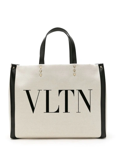 Shop Valentino Vltn Logo Canvas Tote In Neutrals