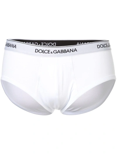 Shop Dolce & Gabbana Brando Logo-waistband Briefs (pack Of Two) In White