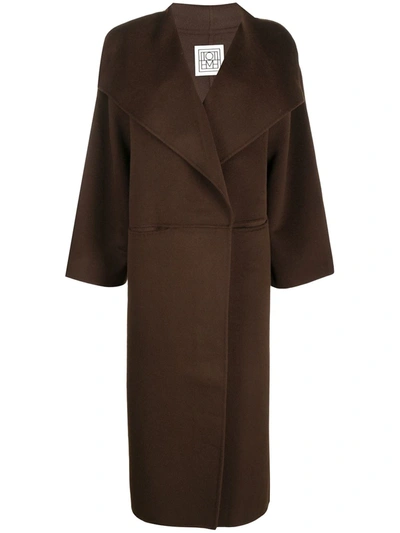 Shop Totême Spread Collar Coat In Brown