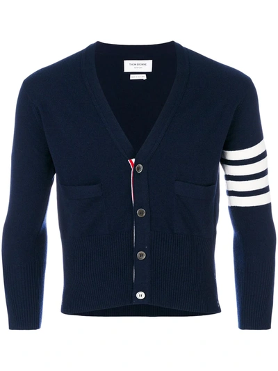 Shop Thom Browne 4-bar Short Cashmere Cardigan In Blue