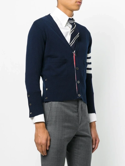 Shop Thom Browne 4-bar Short Cashmere Cardigan In Blue