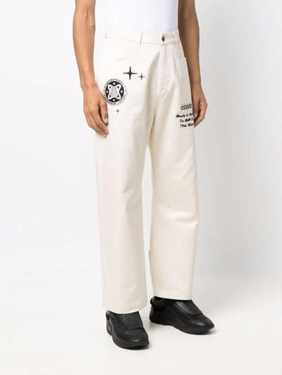 Shop Enterprise Japan Embroidered Straight-leg Trousers In Neutrals