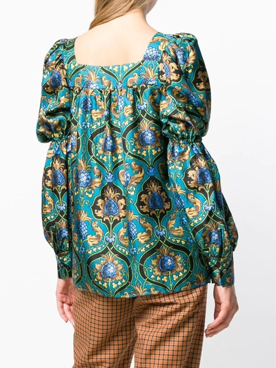 Shop La Doublej Printed Peasant Top In Blue