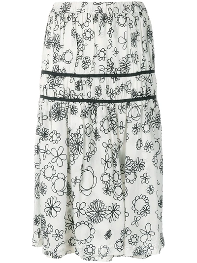 Pre-owned Comme Des Garçons Floral Gathered Skirt In White