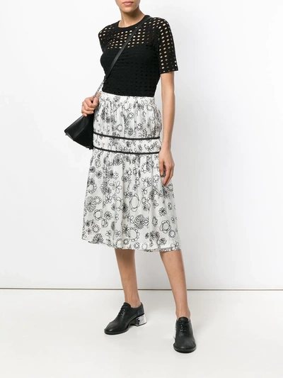 Pre-owned Comme Des Garçons Floral Gathered Skirt In White