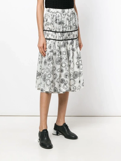 Pre-owned Comme Des Garçons Floral Gathered Skirt In White